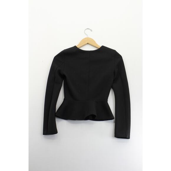 H&M‎ black full zip peplum sweater womens 2 preppy career office business work - Picture 3 of 5